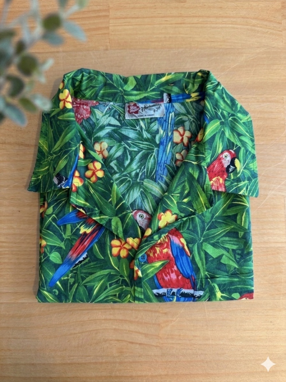 Hilo Hattie Hawaiian Shirt 2X Green Parrot Macaw Tropical Cotton Made in Hawaii